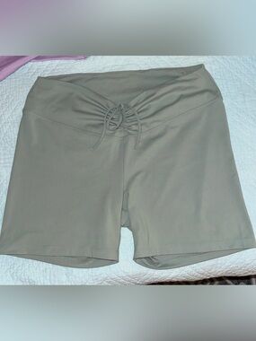 PINK Victoria's Secret Sage Green High-Rise Bike Shorts with Drawstring
